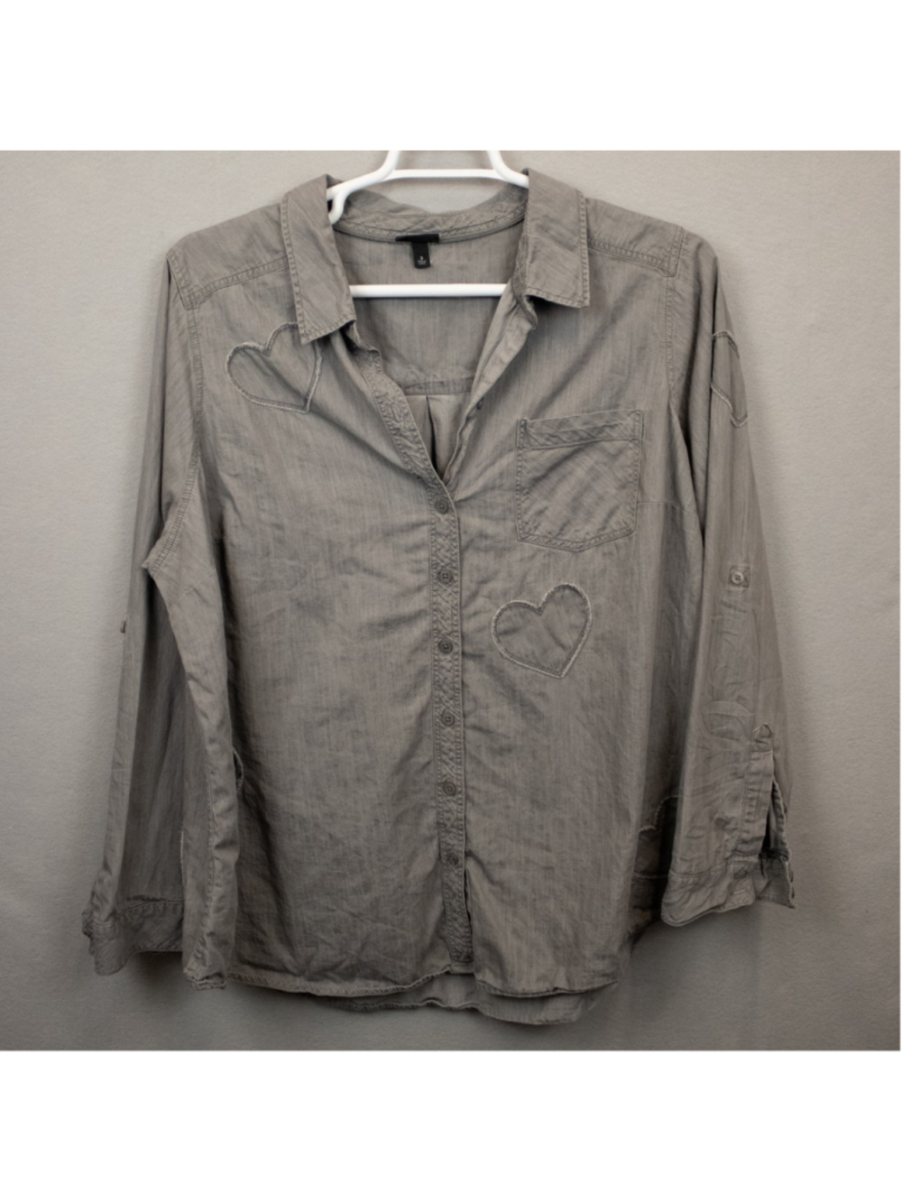 Torrid Taylor dark grey denim heart button down shirt-3X